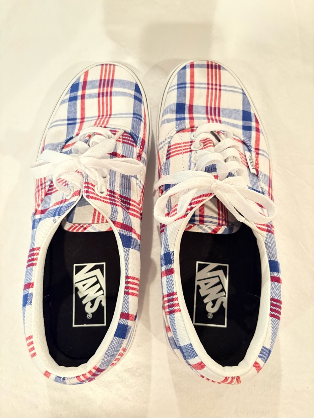 Vans men’s Red, Blue & White Plaid Canvas Sneakers